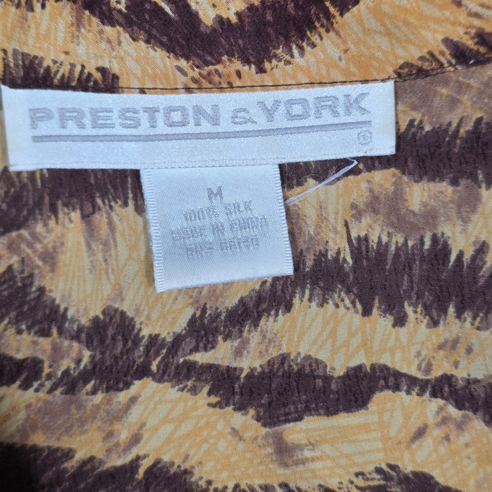 Vintage Preston York 100% Silk Shirt Animal Print Tiger Button Medium 90s Grunge - Picture 5 of 8
